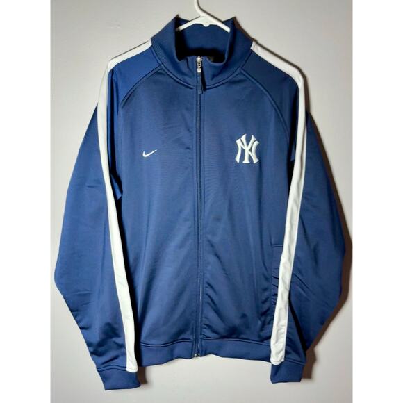 Vintage Y2K New York Yankees Team Nike Full Zip Blue Track Jacket Sz L - Picture 1 of 9